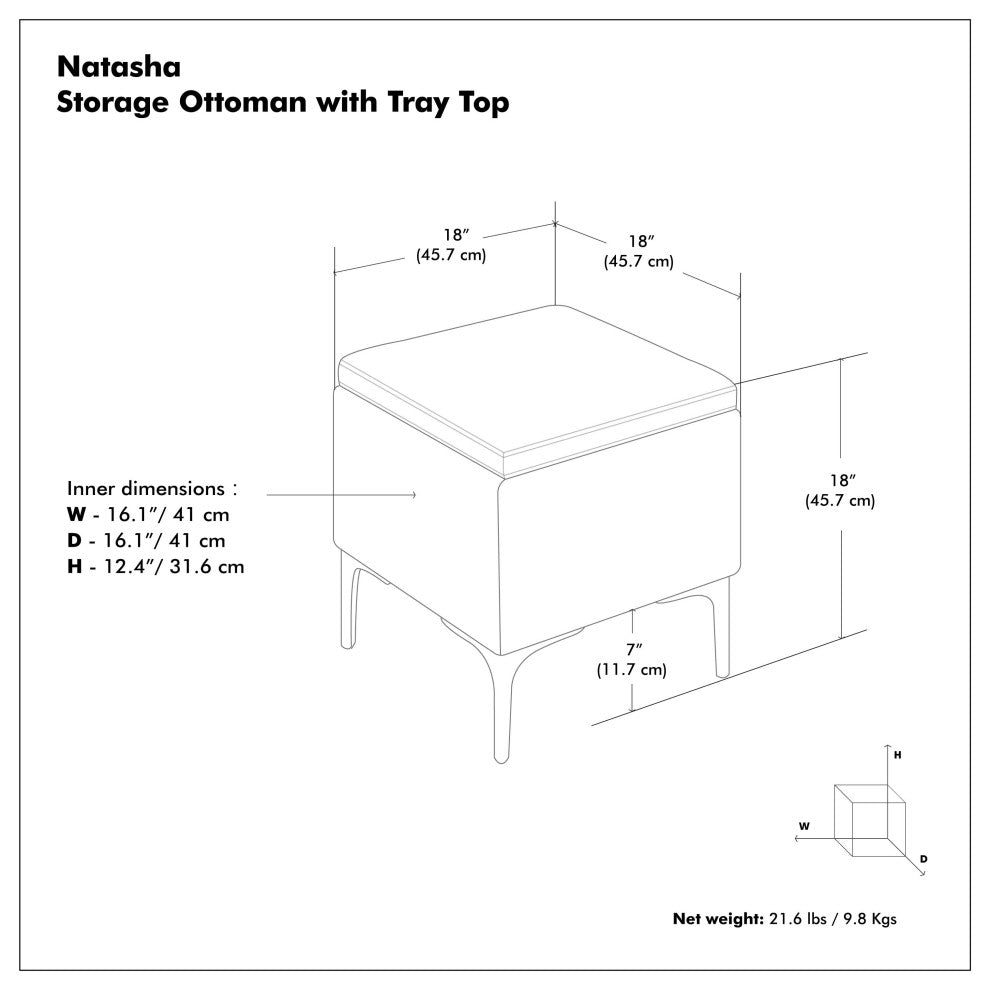 Natasha Storage Ottoman With Tray, Slate Grey