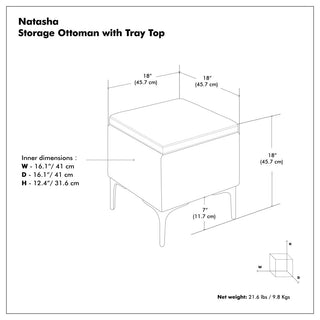 Natasha Storage Ottoman With Tray, Slate Grey