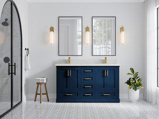 Boston 60 Double Bathroom Vanity in Navy Blue 2" Carrara Quartz