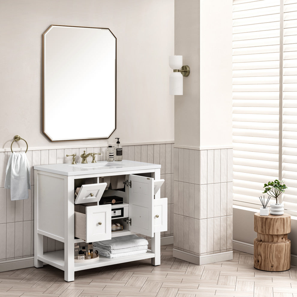Breckenridge 36" Single Vanity, Bright White,  White Zeus Quartz Top