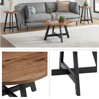 3-Piece Coffee Table Set Industrial Modern Round Coffee Table and 2 Side Tables