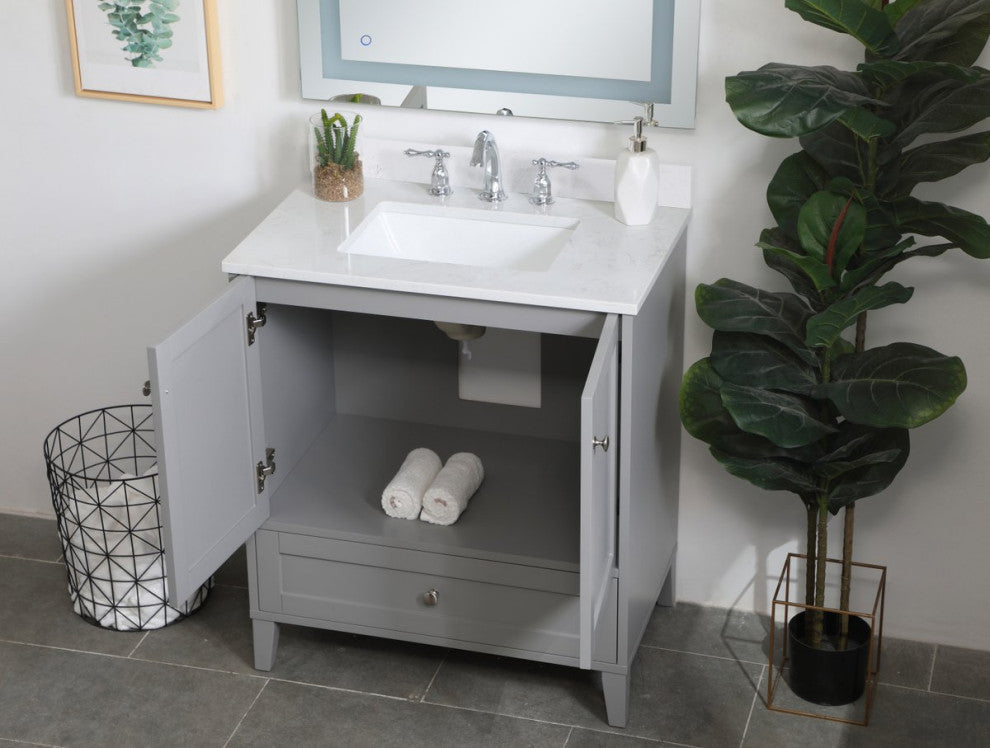 Sadie 30" Single Bathroom Vanity, Gray With Backsplash