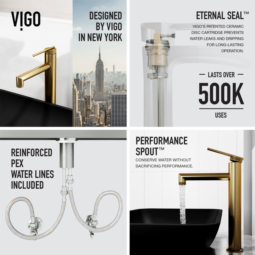 VIGO Sterling 11" H Single Handle Single Hole Bathroom Vessel Faucet, Matte Brushed Gold