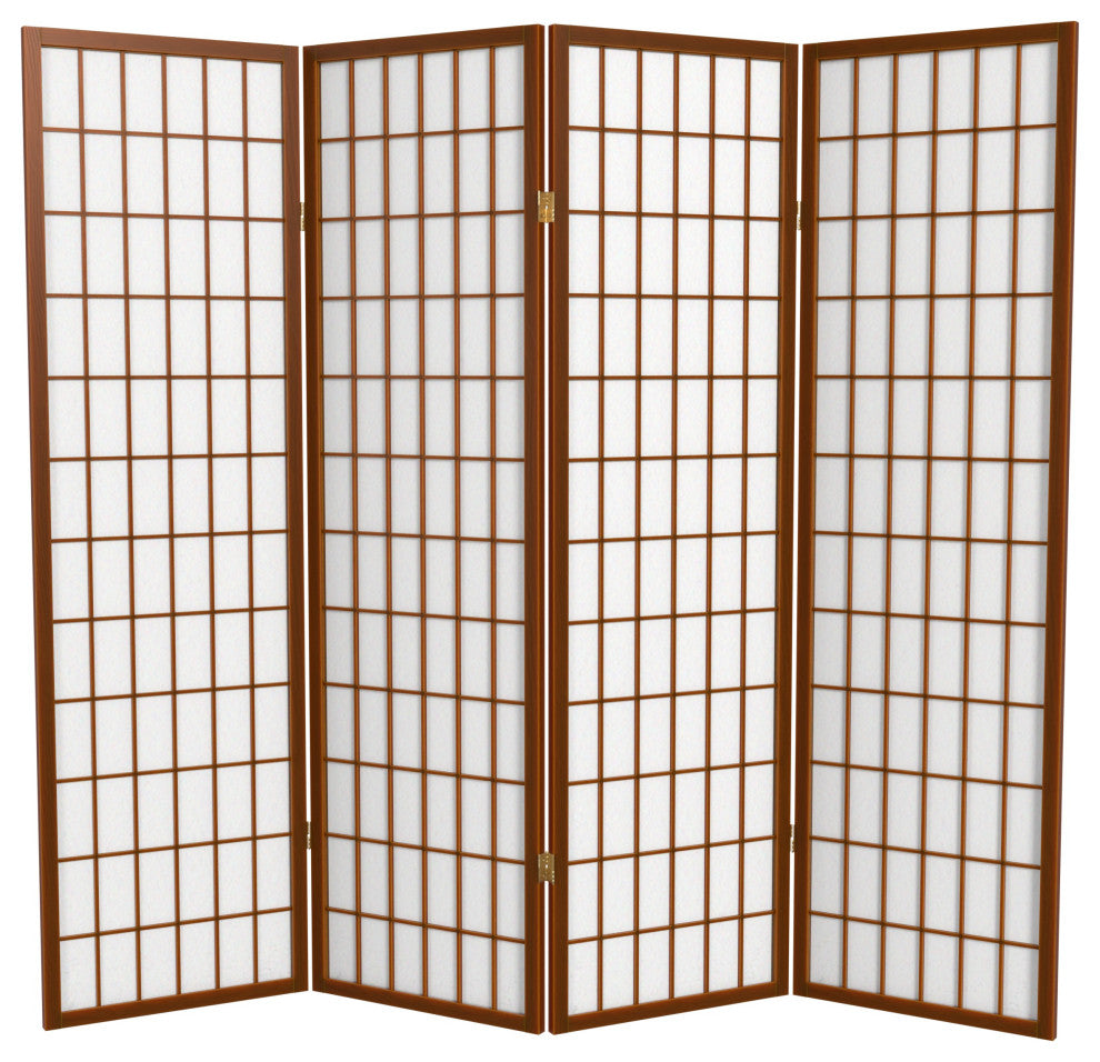 5' Tall Window Pane Shoji Screen, Walnut, 4 Panels