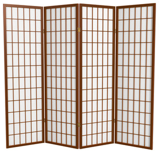 5' Tall Window Pane Shoji Screen, Walnut, 4 Panels