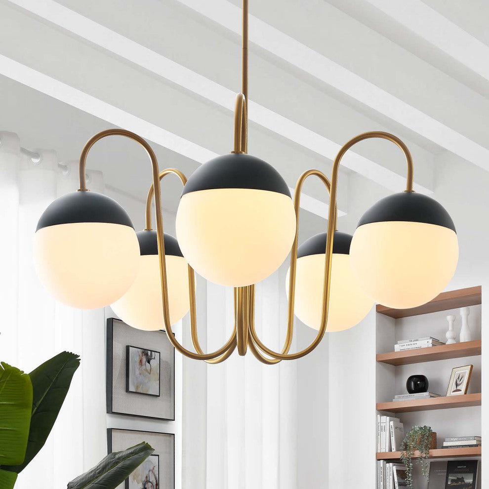 Stellar 5-Light Chandelier, Opal Satin Brass