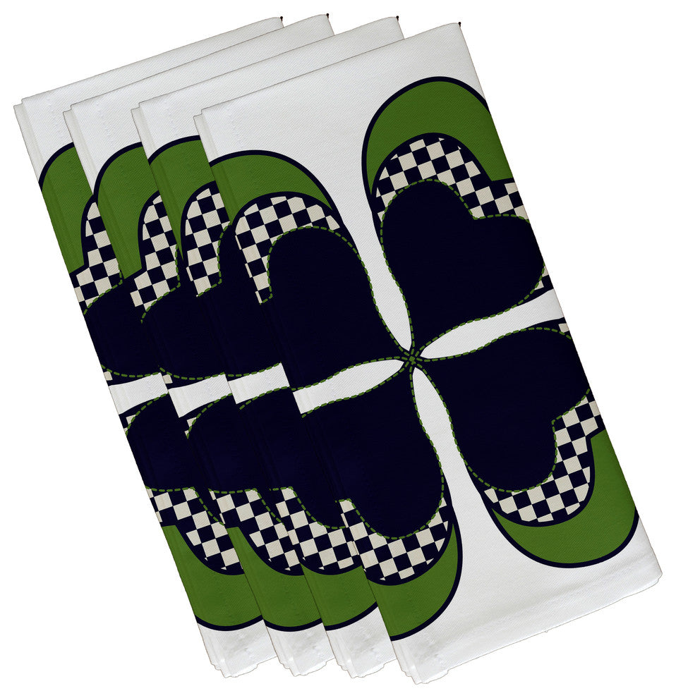 4 Leaf Clover, Holiday Floral Print Napkin, Set of 4, Navy Blue