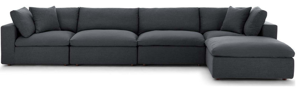 Gray Commix Down Filled Overstuffed 5 Piece Sectional Sofa Set