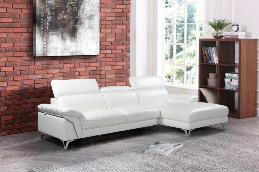 Lazio Contemporary Genuine Italian Leather Sectional, White
