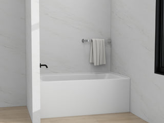 Vanity Art Alcove Soaking Acrylic Bathtub, White/Brushed Nickel, 54"x32", Left