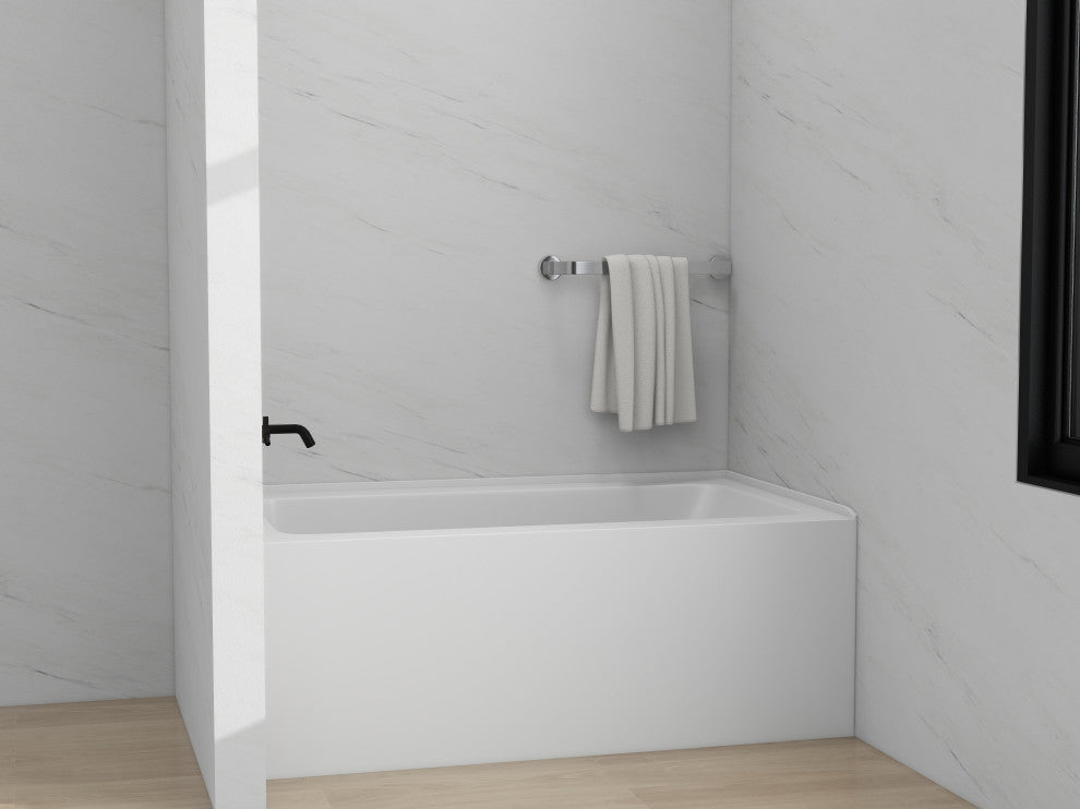 Vanity Art Alcove Soaking Acrylic Bathtub, White/Brushed Nickel, 54"x32", Left