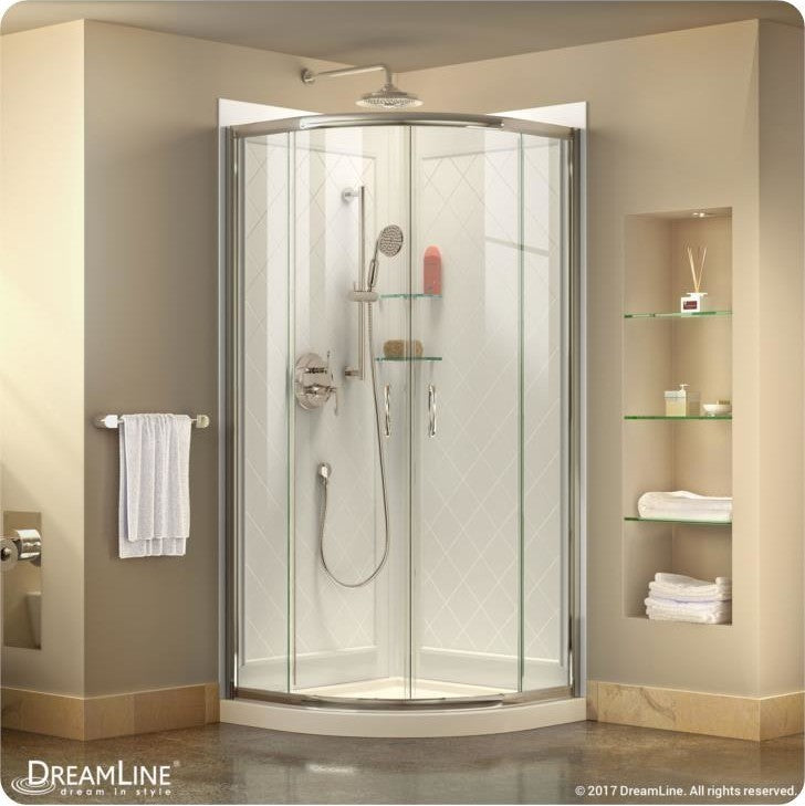 DreamLine Frameless Sliding Shower Enclosure, Base and QWALL-4 Backwall Kit