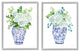 Blue Floral Bouquets Lush Green Botanicals Ornate Pot,2pc, each 24 x 30