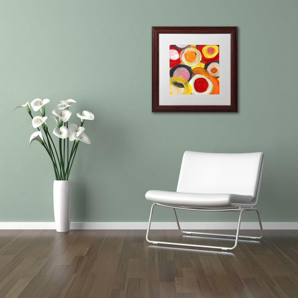 ''Colorful Abstract Circles Square 2'' Framed Art, Wood Frame, White Matte, 11x11