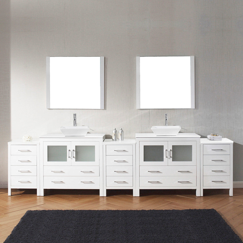 Dior 118" Double Bathroom Vanity, White With White Engineered Stones