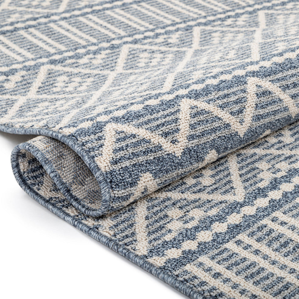 Covina Tribal Geometric Diamond Area Rug, Denim Blue, 7'10"x10'6"