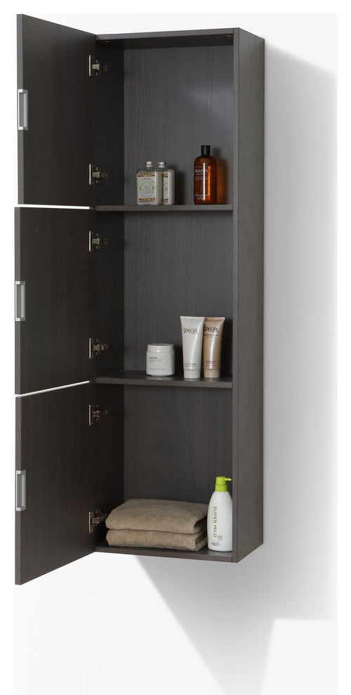 Bliss 18"W x 59"H Linen Side Cabinet, 3 Doors, Gray Oak Finish, High Gloss Gray Oak