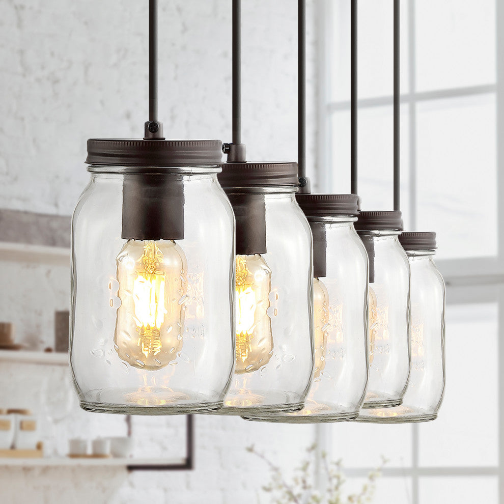 Gaines 1-Light Farmhouse Mason Jar LED Pendant, Oil Rubbed Bronze, Width: 33.25"