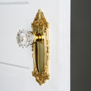 Single Victorian Plate With Crystal Knob, Unlacquered Brass, Unlacquered Brass