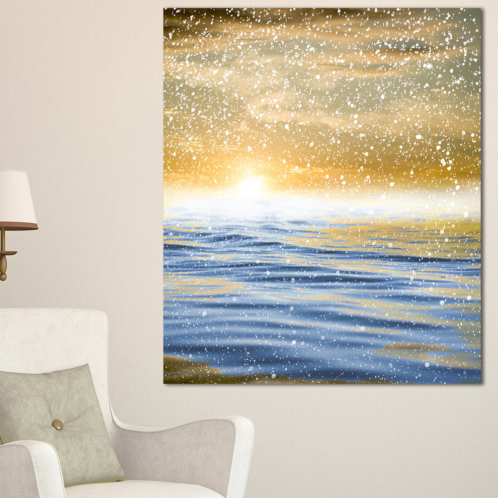 "Sunset Over the Sea With Snow" Skyscape Canvas Photo Print, 16"x32"