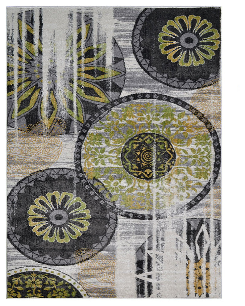 MACHINE MADE HEATSET POLYPROPYLENE AREA RUGS -Beige Green,Contemporary Design, [Rectangle] 5'x8'