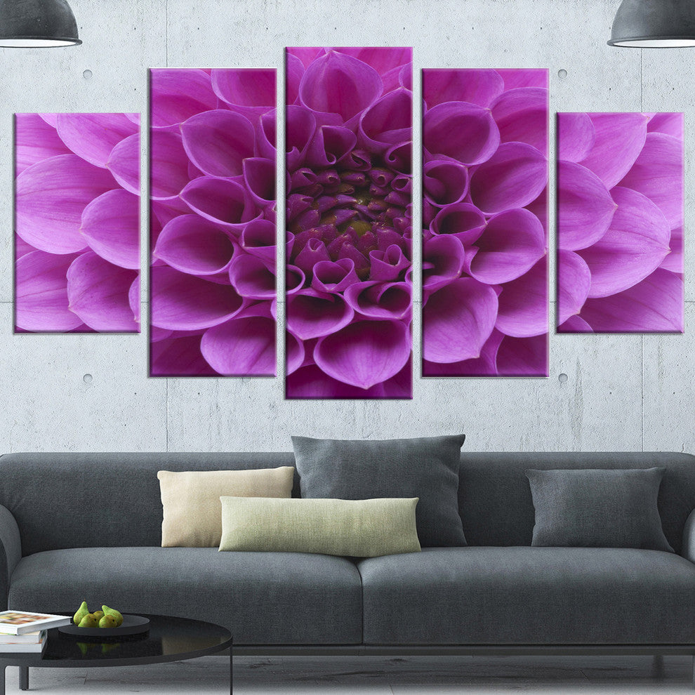 Large Light Purple Flower and Petals, Floral Canvas Art Print, 60"x32", 5 Panels
