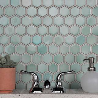 Hudson Due 2" Hex Mint Green Porcelain Floor and Wall Tile