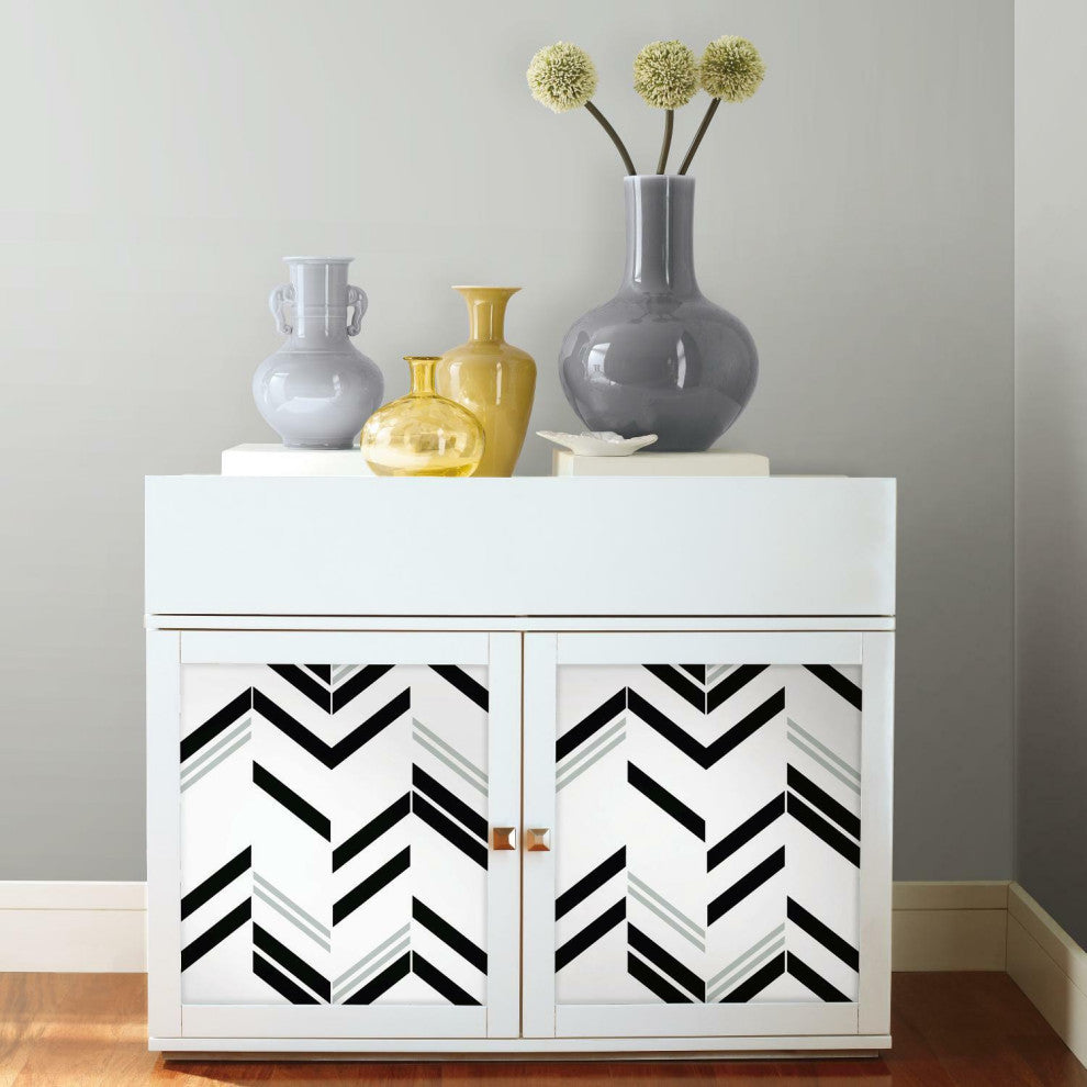 Black & Grey Chevron Stripe Peel & Stick Wallpaper