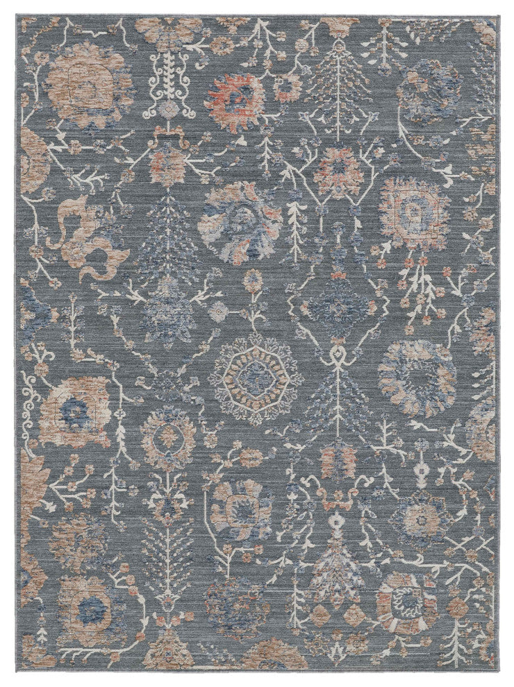 Weave & Wander Sybil Transitional Oriental Style Rug, Charcoal/Biscuit Tan, 9' X
