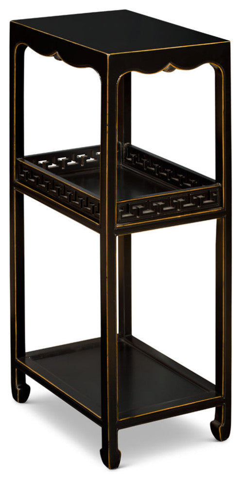 31.75 Inch Distressed Black Elmwood Chinese Peking Pedestal