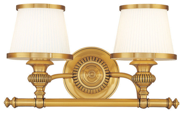 Milton 2-Light Bath and Vanity With Opal Glossy Glass Shade, Flemish Brass