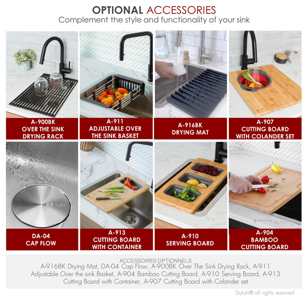 STYLISH 21 inch Single Bowl Undermount and Drop-in Stainless Steel Kitchen Sink