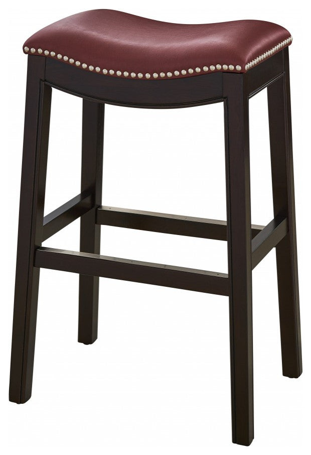 31" Dark Red And Espresso Solid Wood Backless Bar Chair