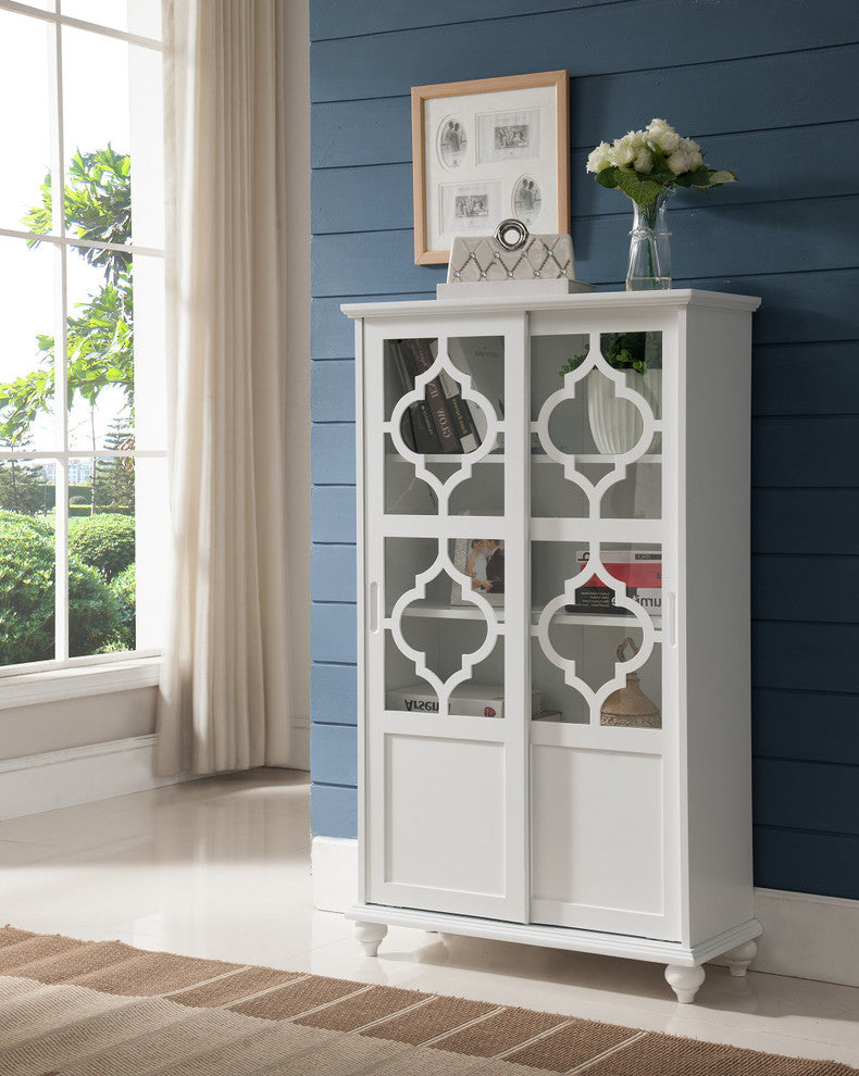 Callum Wood Curio Bookcase With Sliding Glass Doors, White