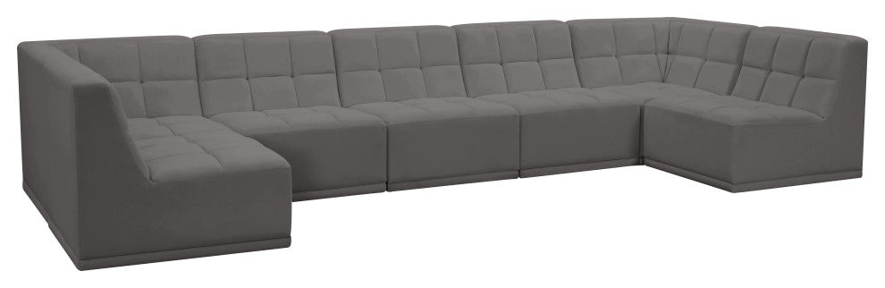 Relax Velvet Upholstered 7-Piece U-Shaped Modular Sectional, Grey