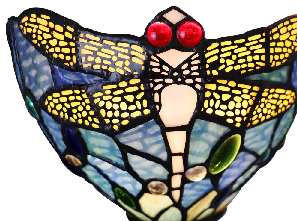 Sunniva Dragonfly Tiffany-Style Dark Bronze 1 Light Wall Sconce 8" Wide
