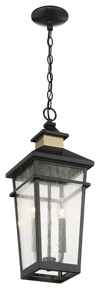 Kingsley 2-Light Outdoor Hanging Lantern, Matte Black With Warm Brass Accents