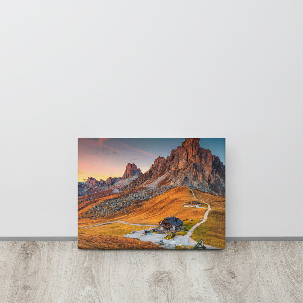Sunset and Alpine Mountain Pass Landscape Photo Canvas Wall Art Print, 12" X 16"