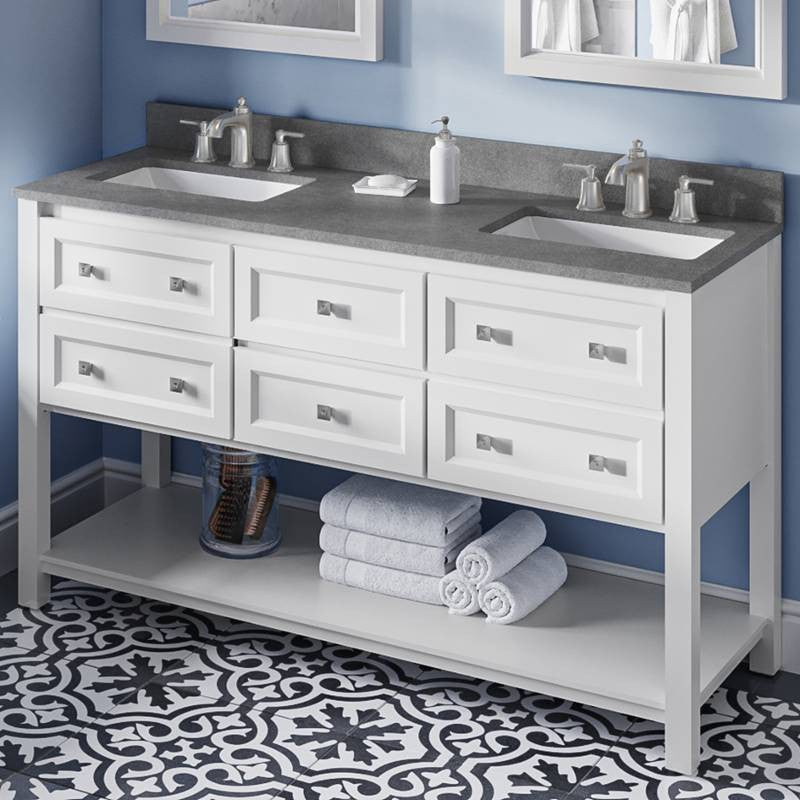 Adler Transitional 60" White Double Sink Vanity, Steel Grey Cultured Marble Vani