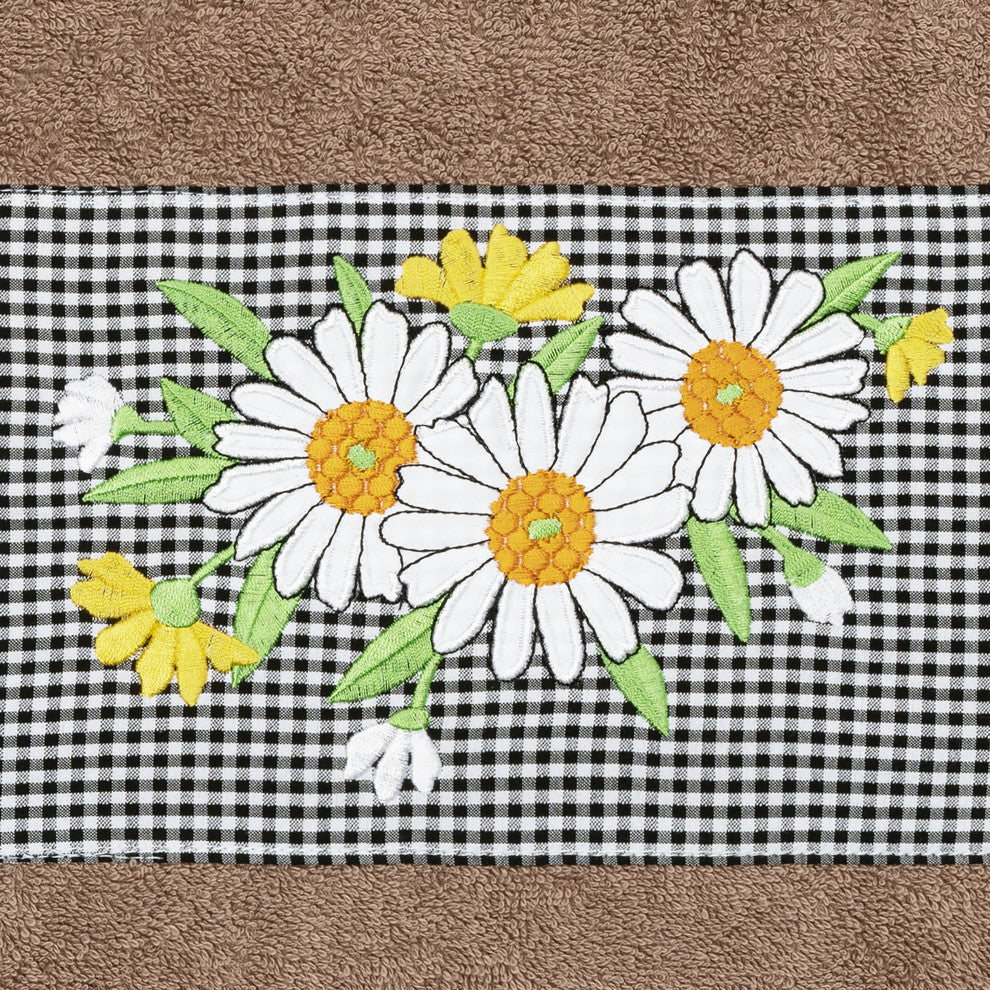 Linum Home Textiles Turkish Cotton Daisy Embellished Bath Towel, Latte