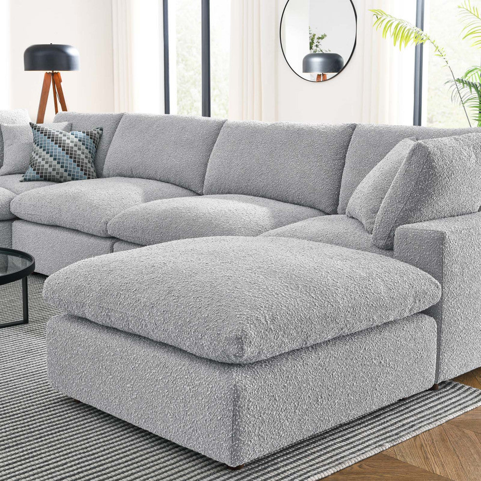 Commix Down Filled Overstuffed Boucle 7-Piece Sectional Sofa, Light Gray