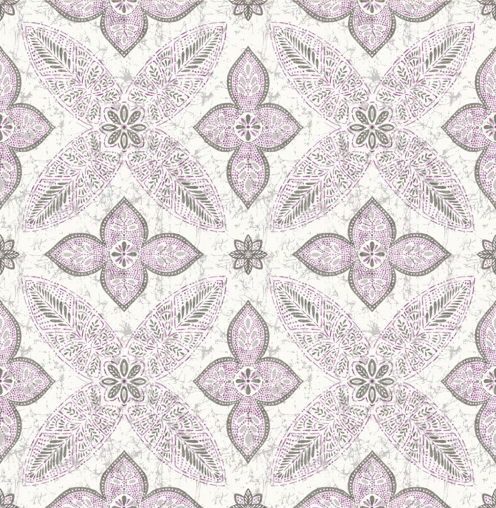 Off Beat Ethnic Violet Geometric Floral Wallpaper Bolt