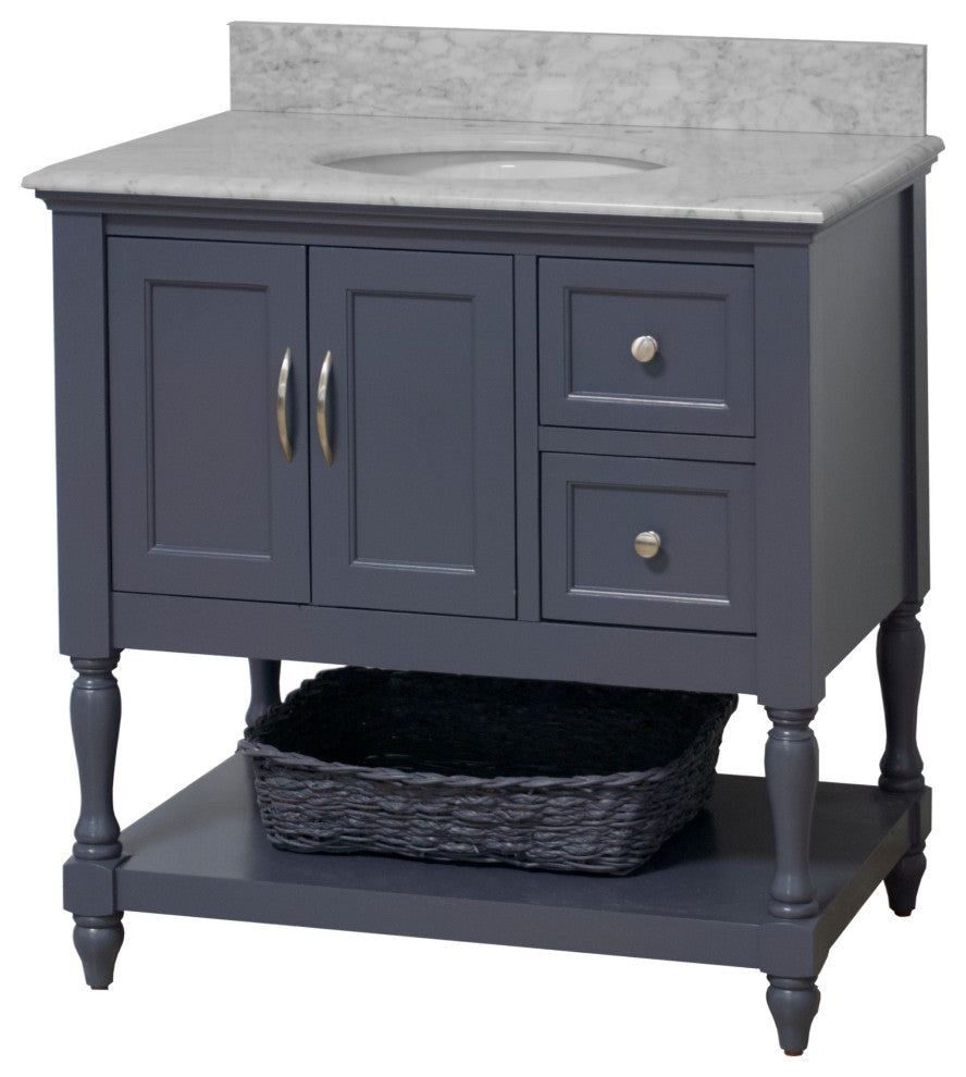 Beverly 36" Bathroom Vanity, Marine Gray, Carrara Marble