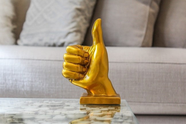 Thumbs Up hand symbol sculpture choco black, Gold