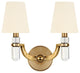 Dayton, Two Light Wall Sconce, Aged Brass Finish, White Faux Silk Shade