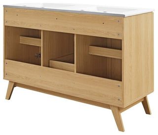 Modway Soma 48" Double Sink Modern Wood Bathroom Vanity in Oak and White