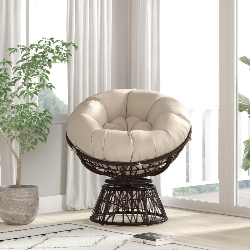 Bowie Comfort Series Swivel Patio Chair with Cushion, Brown/Beige