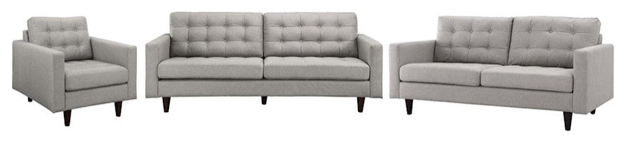 Light Gray Empress Sofa, Loveseat and Armchair Set of 3
