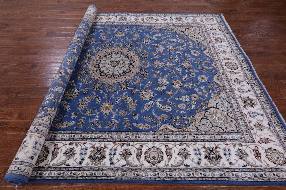 Hand Knotted Wool and Silk Persian Nain Rug 8' 1" X 10' 0" Q11648