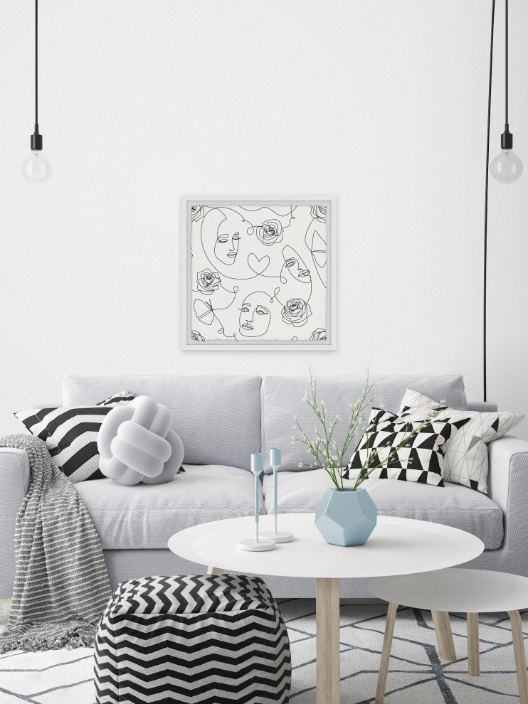 "Flowers and Faces" Framed Painting Print, 12x12